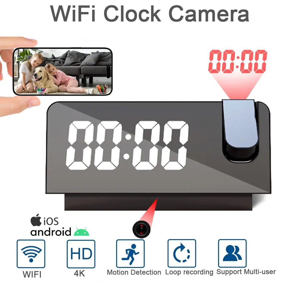 Hidden Camera Clock - Caméra de surveillance 4K HD avec