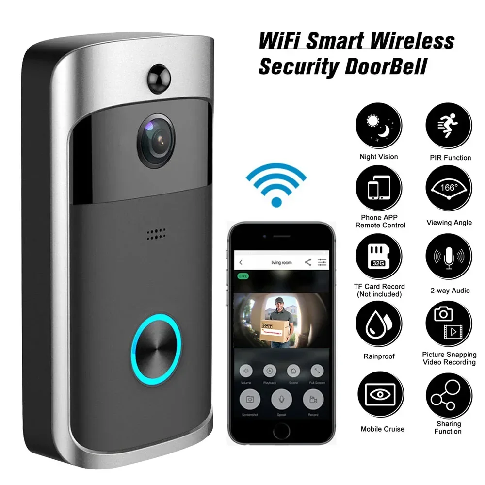 Home Security Doorbell Camera - Sonnette de porte sans fil Wi-Fi