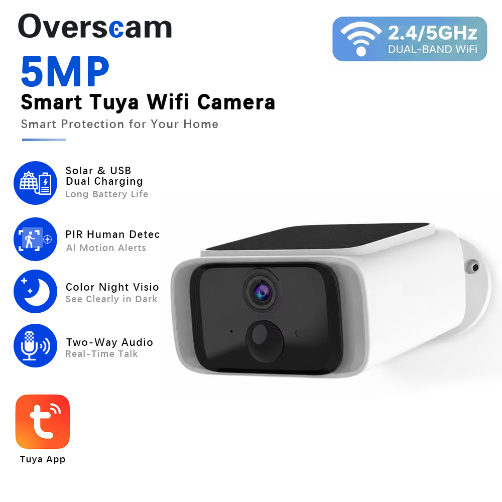 Home Security For Apartments - Caméra de sécurité solaire Tuya 5MP